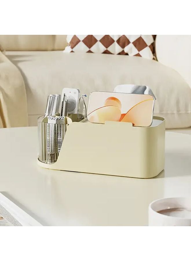 Beige Rotating Desktop Tissue Box With Phone Pen Storage Space Saving Office Home Accessory - Image 5
